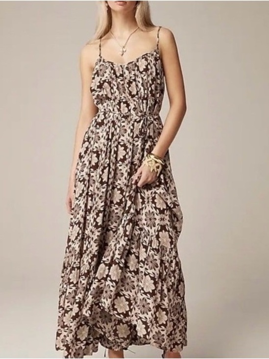 J. Crew Dresses & Skirts - J.Crew Caspia Dress in Chocolate Floral Crepe de Chine | XL | NWT